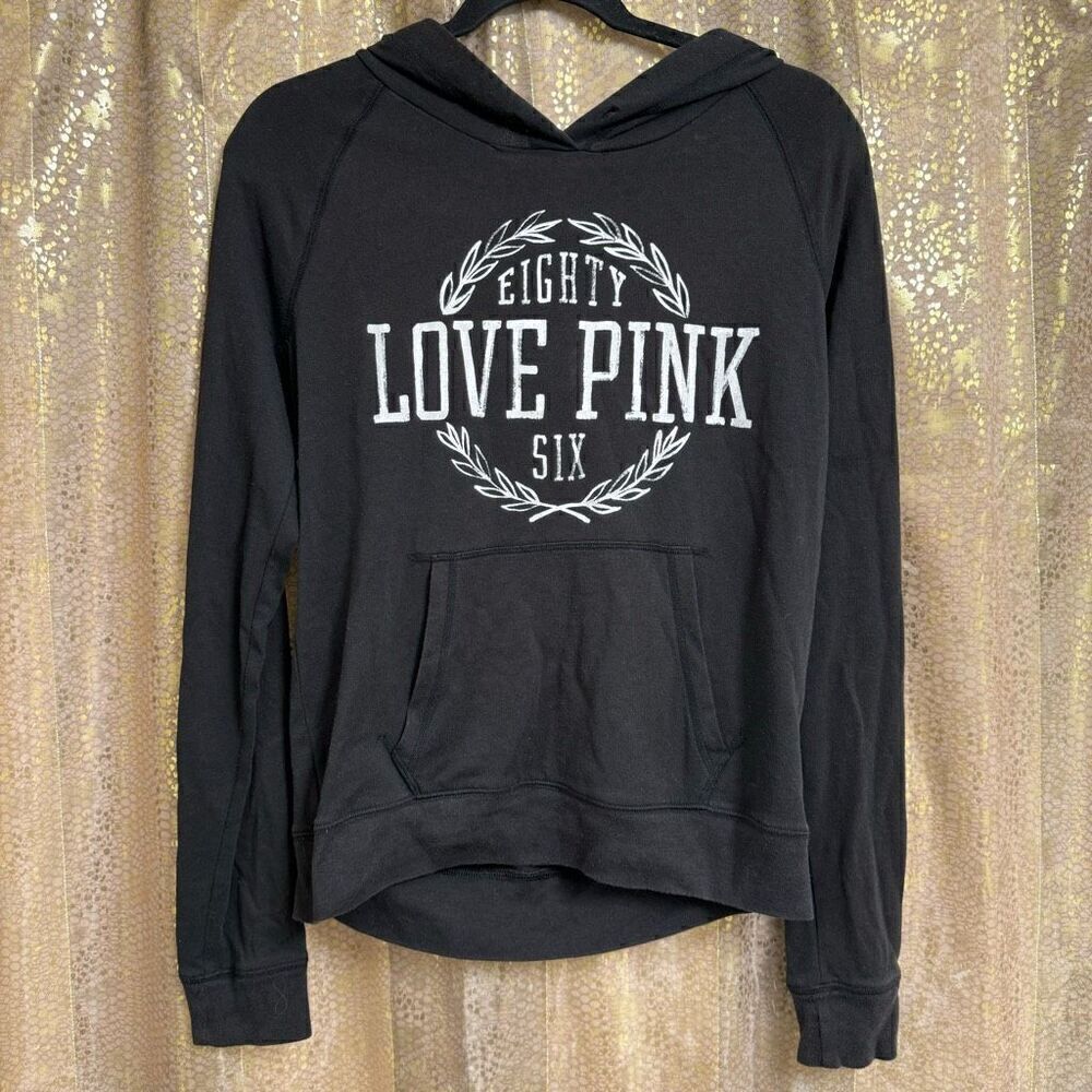 PINK Victorias Secret Black Love Pink Eighty Six Pullover Hoodie Medium